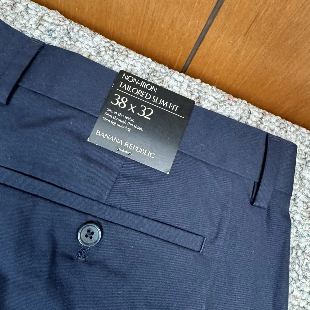 Banana Republic Dress Pants Mens 38x32 Non-Iron Tailored Slim Fit Blue NWT